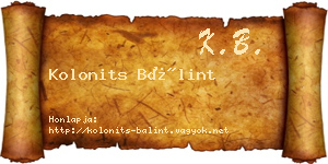Kolonits Bálint névjegykártya